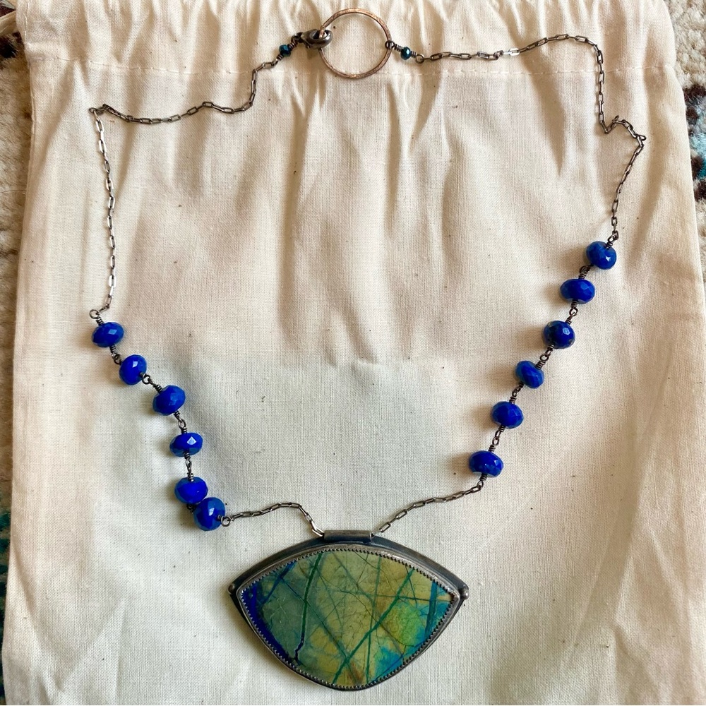 Bohemi jewelry large turquoise and lapis beaded sterling silver necklace